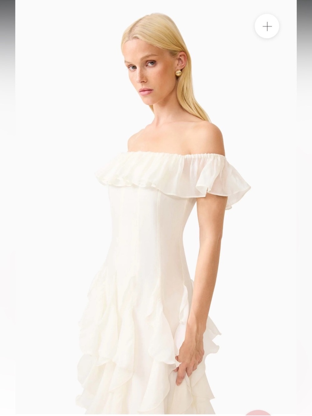 elliatt yvette cream off the shoulder ruffle corset maxi gown dress medium NEW - Picture 6 of 11